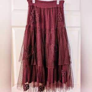 NWT Anthropologie Akemi & Kin lace tiered skirt in wine Size S